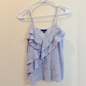 (XS) American Eagle Outfitters Blue/White Strip Ruffled Top